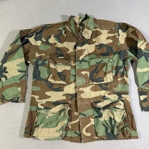 Vintage US Army Military BDU Coat Medium Woodland Combat Camouflage Hot Weather